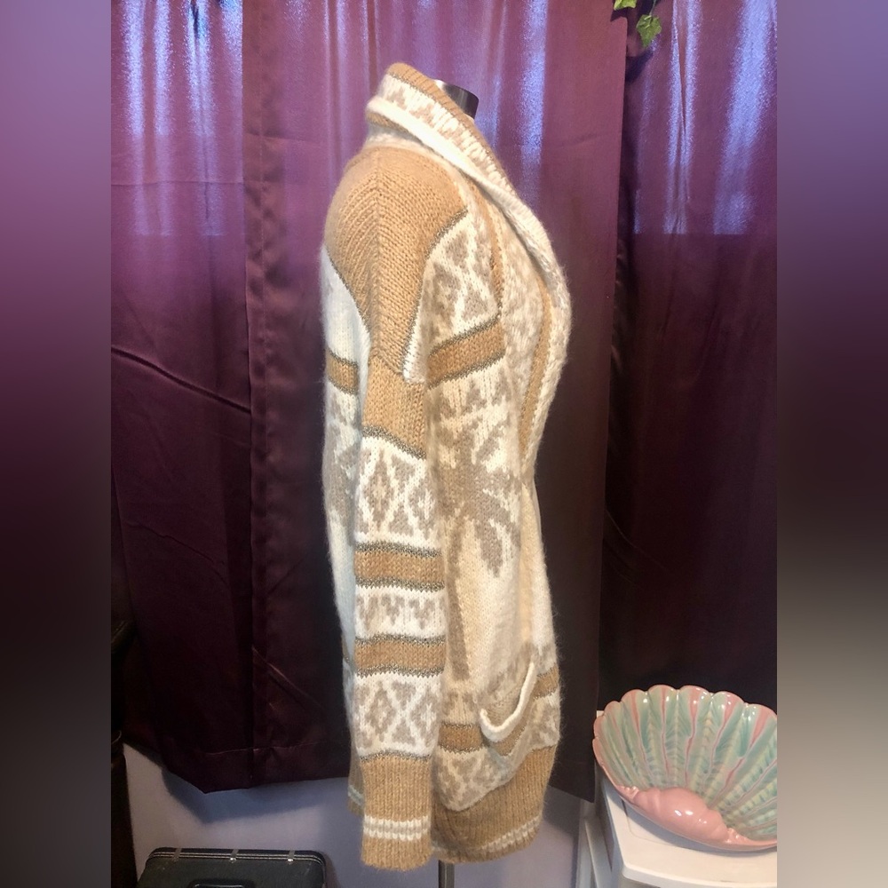 Juicy Couture Palm Trees Long Open Sweater Cardigan Mohair Wool Blend Cream Tan - Picture 3 of 6